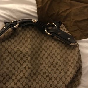 GUCCI Horsebit GG Canvas Large Hobo Shoulder Bag